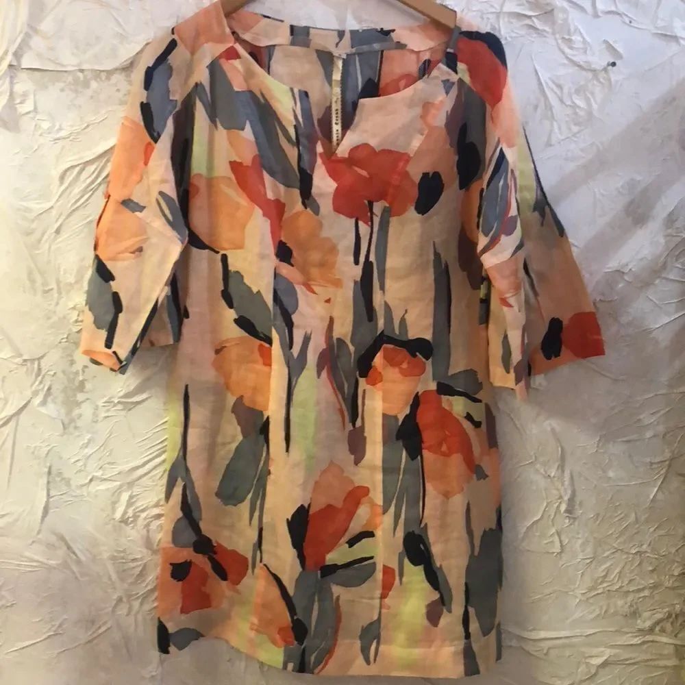 Anthropologie Uncle Frank Peach floral shift dress.